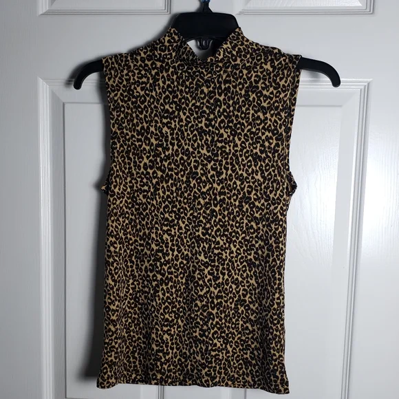 Ann Taylor High Neck Leopard Print Sleeveless Top - Picture 1 of 7